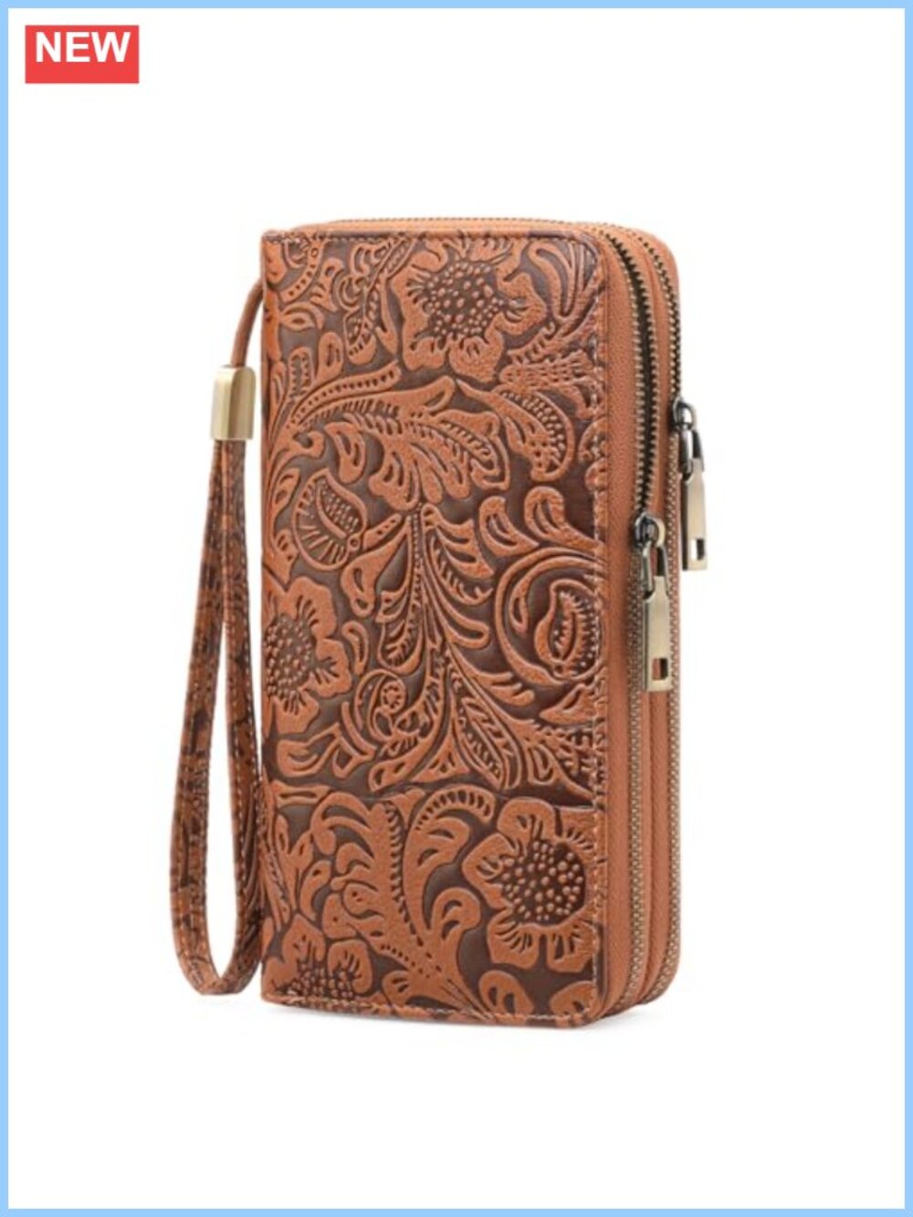 Vegan Leather Wallet Wristlet RFID Blocking Double Zip Card Holder Clutch